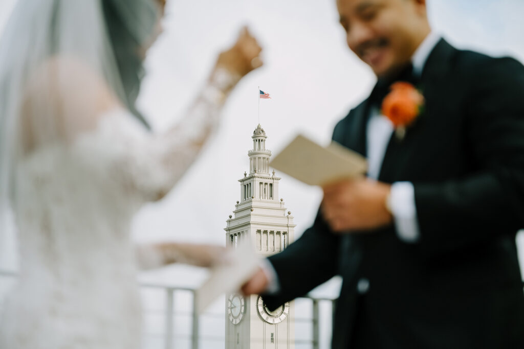 bride and groom exchange private vous before their city hall wedding 